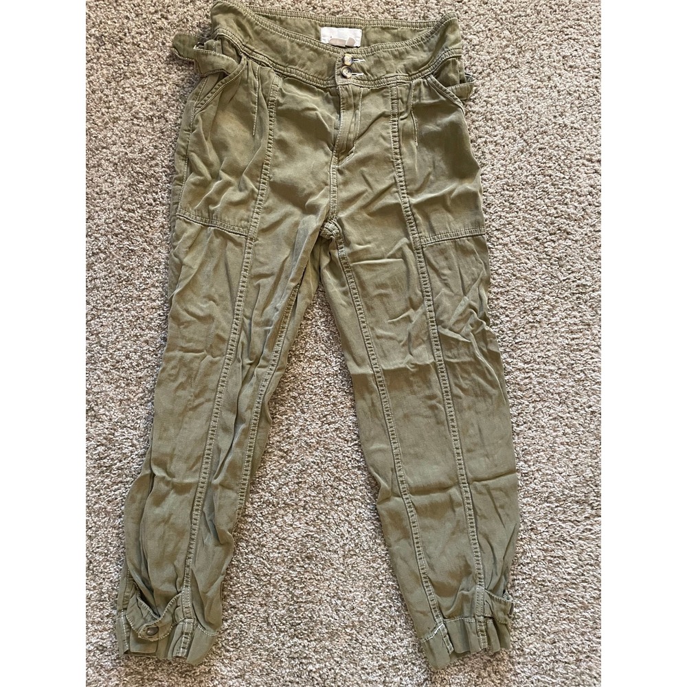 Anthropologie Olive Green Cargo Pants Cinch Waist Tapered Ankle EU 34 US 2